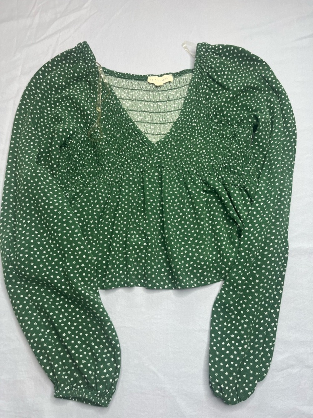 La Hearts Green Star-Print V-Neck Peasant Blouse